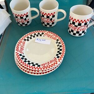 Coca Cola Red, Black & White Checkerboard Dinnerware Set